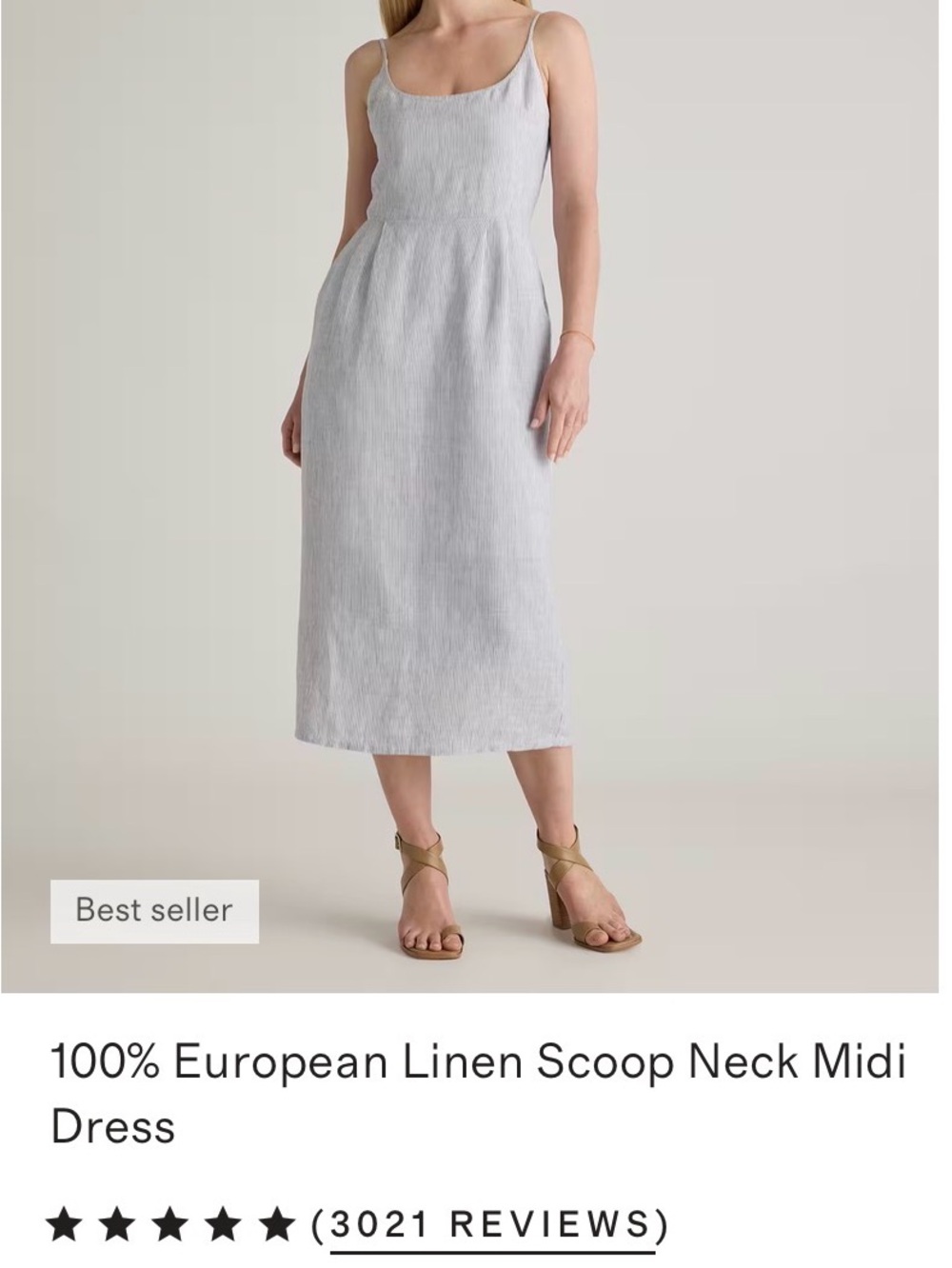 100% linen Quince Light Blue Striped Sleeveless Midi Dress - Picture 5 of 5
